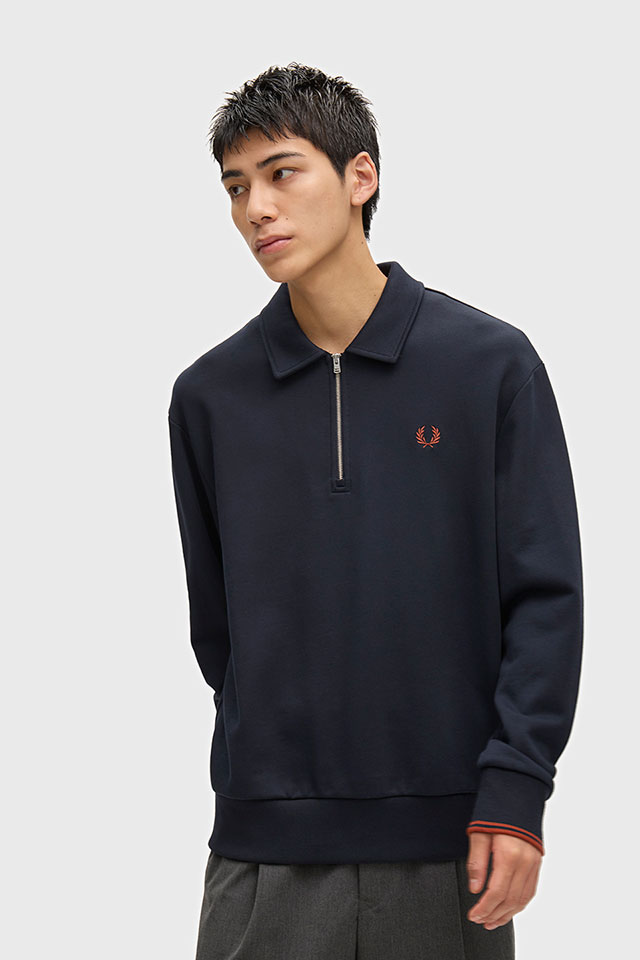 フレッドペリー FRED PERRY メンズ ハーフジップ ポロスウェットシャツ