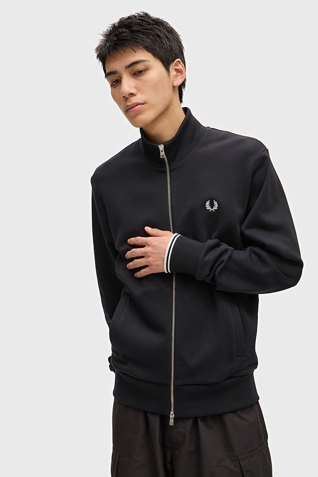 フレッドペリー FRED PERRY メンズ ジップスルー スウェットシャツ [J3340-102 FW26] ZIP THROUGH SWEATSHIRT 裏毛 フルジップ おしゃれ カジュアル 黒 BLACK