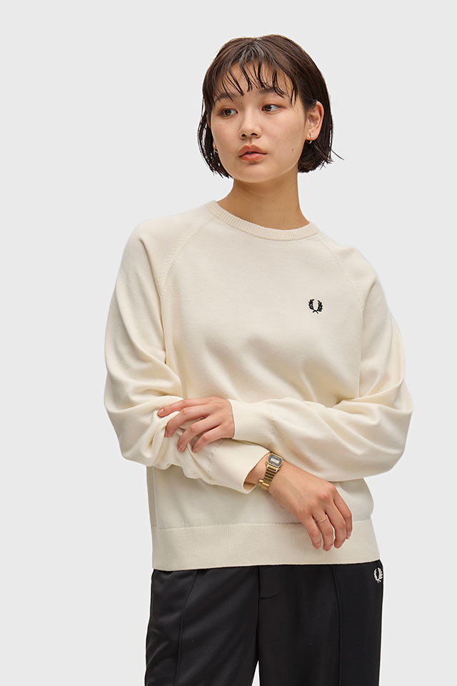 フレッドペリー FRED PERRY レディース クルーネック ジャンパー [K3140-560 FW26] CREW NECK JUMPER ウィメンズ セーター コットンニット 長袖 オーバーサイズ 綿 秋冬 白 ECRU