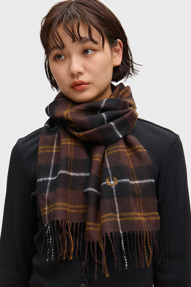 フレッドペリー FRED PERRY ラムウール スカーフ [C3339-33C FW26] LAMBSWOOL SCARF ギフト 贈り物 ラムウールマフラー タータンチェック ストール 防寒 秋冬 茶 RICH-BROWN