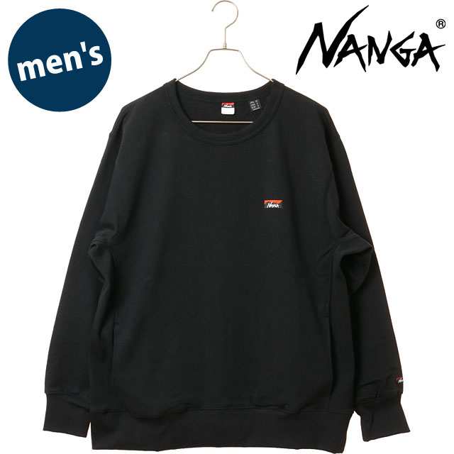 ナンガ NANGA メンズ エコハイブリッド ミニボックスロゴ 刺繍 スウェットシャツ [NW2441-1F013 FW26] ECO HYBRID MINI BOX LOGO EMBROIDERY SWEATSHIRT トレーナー クルーネック リサイクルコットン ブラック P.BLK