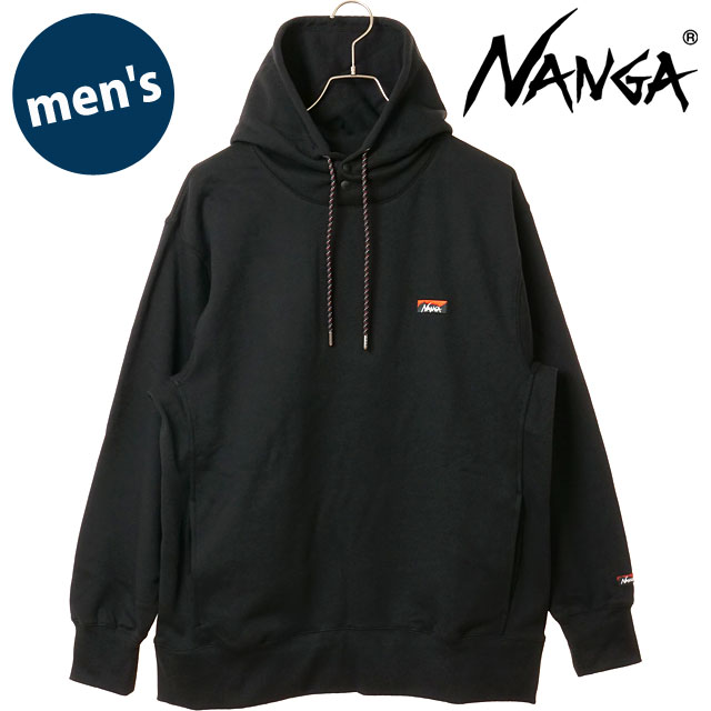 ナンガ NANGA メンズ エコハイブリッド ミニボックスロゴ 刺繍 スウェットフーディー [NW2441-1F014 FW26] ECO HYBRID MINI BOX LOGO EMBROIDERY SWEAT HOODIE パーカー プルオーバー リサイクルコットン ブラック P.BLK