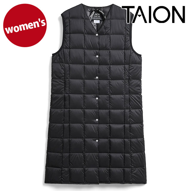 タイオン TAION Vネック ロングダウンベスト [TAION-W001-LONG FW26] W V NECK LONG DOWN VEST レディース インナーダウン ロング丈 前開き BLACK