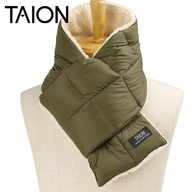タイオン TAION マウンテン リバーシブル ダウン×ボアスカーフ [TAION-R201MT FW26] MOUNTAIN REVERSIBLE DOWN×BOA SCARF ダウンマフラー ネックウォーマー 防寒 カーキグリーン D.OLIVE/CREAM