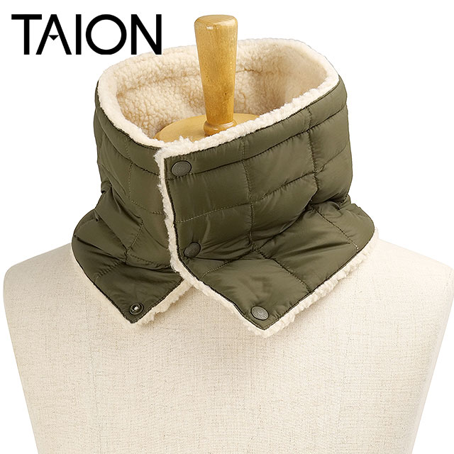 タイオン TAION マウンテン リバーシブル ダウンネックウォーマー [TAION-R203MT FW26] MOUNTAIN REVERSIBLE DOWN NECK WARMER ダウンマフラー ネックゲイター 防寒 カーキグリーン D.OLIVE/CREAM