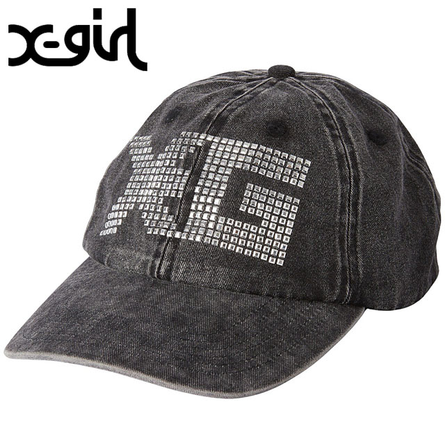 エックスガール X-girl レディース スクエア スタッズロゴ 6パネルキャップ [105264051002 FW26] SQUARE STUDDED LOGO 6PANEL CAP ウィメンズ xgirl 帽子 ロゴキャップ サイズ調整可能 黒 BLACK