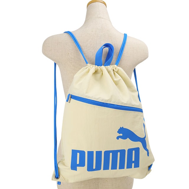 プーマ PUMA ナップサック [J20517 FW26] KNAP SACK パッカブル巾着バッグ サブバッグ カラビナ付き ナイロン 軽量140g 旅行 スポーツ アイボリー/ブルー 【メール便配送】