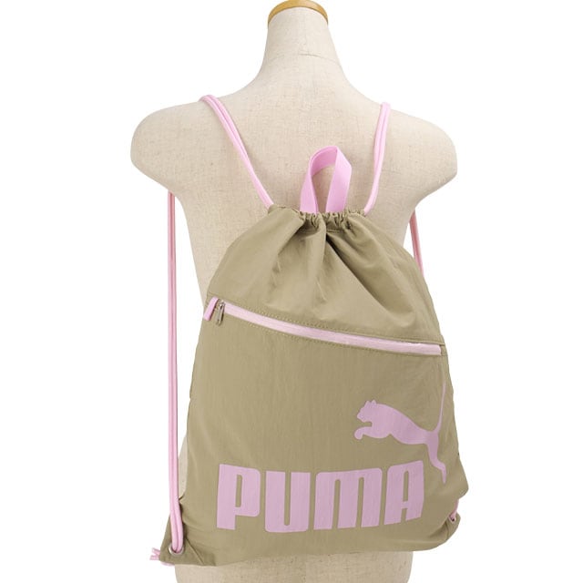 プーマ PUMA ナップサック [J20517 FW26] KNAP SACK パッカブル巾着バッグ サブバッグ カラビナ付き ナイロン 軽量140g 旅行 スポーツ ベージュ/ピンク 【メール便配送】