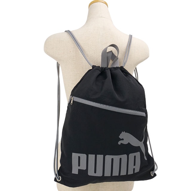 プーマ PUMA ナップサック [J20517 FW26] KNAP SACK パッカブル巾着バッグ サブバッグ カラビナ付き ナイロン 軽量140g 旅行 スポーツ ブラック/グレー 【メール便配送】