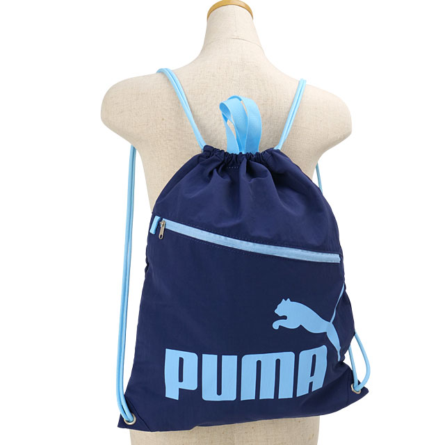 プーマ PUMA ナップサック [J20517 FW26] KNAP SACK パッカブル巾着バッグ サブバッグ カラビナ付き ナイロン 軽量140g 旅行 スポーツ ネイビー/ライトブルー 【メール便配送】