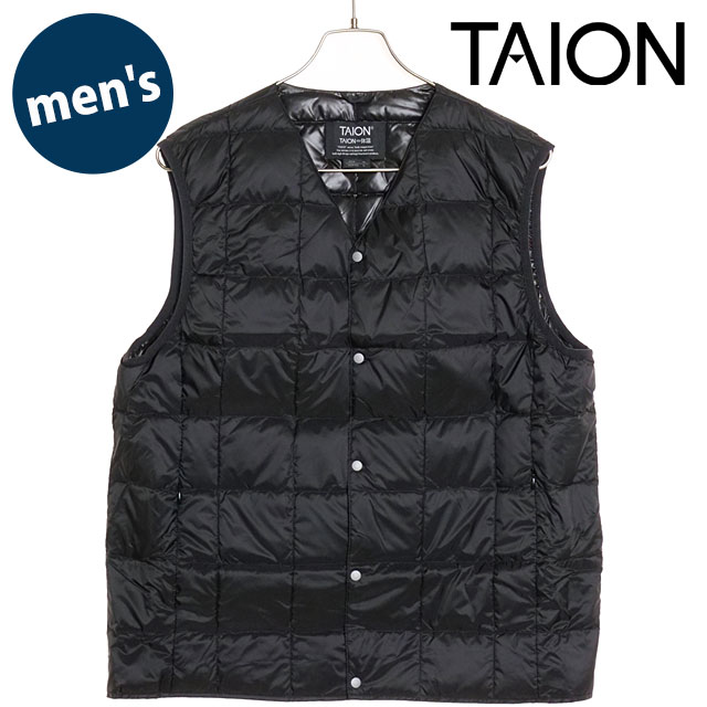 タイオン TAION Vネックボタンダウンベスト [TAION-001 FW24] M V NECK BUTTON DOWN VEST メンズ インナーダウン ベーシック BLACK