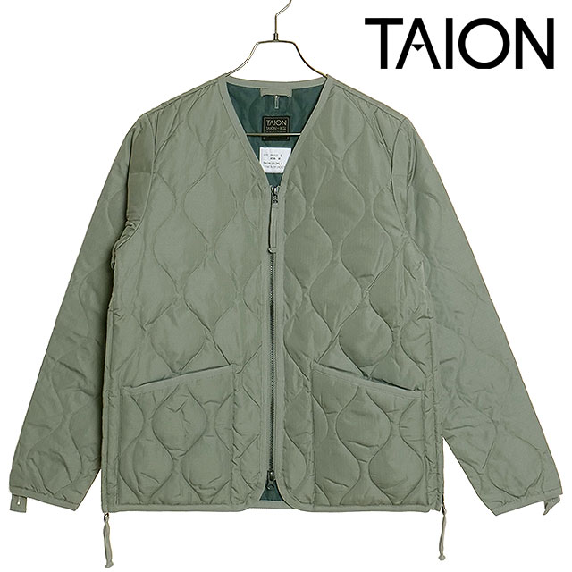 タイオン TAION ミリタリー ダブルジップVネックダウンジャケット [TAION-101ZML-1 FW24] U MILITARY W-ZIP V NECK DOWN JKT インナーダウン ファスナー D.SAGE-GREEN