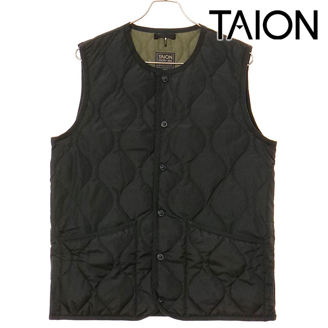 タイオン TAION ミリタリー クルーネックダウンベスト [TAION-004B2ML-1 FW25] U MILITARY CREW NECK DOWN VEST インナーダウン 前開き BLACK