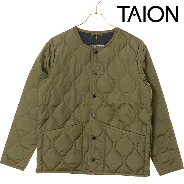 タイオン TAION ミリタリー クルーネックダウンジャケット [TAION-104B2ML-1 FW25] U MILITARY CREW NECK DOWN JKT インナーダウン 前開き D.OLIVE