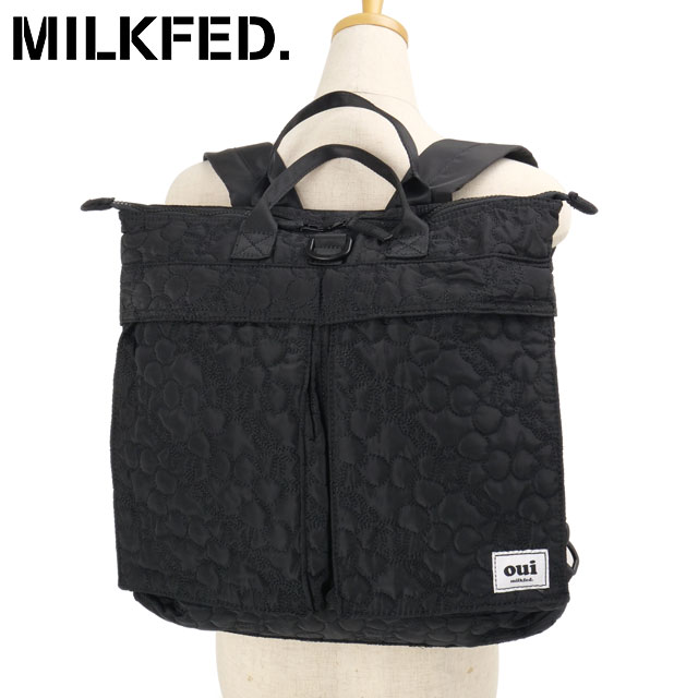 ミルクフェド MILKFED. レディース チェリー キルティング ヘルメットバッグ [103264053001 FW26] CHERRY QUILTED HELMET BAG ウィメンズトートバッグ リュック 2WAY仕様 通勤通学 黒 BLACK