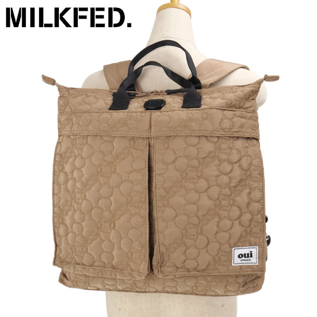 ミルクフェド MILKFED. レディース チェリー キルティング ヘルメットバッグ [103264053001 FW26] CHERRY QUILTED HELMET BAG ウィメンズトートバッグ リュック 2WAY仕様 通勤通学 ベージュ BEIGE