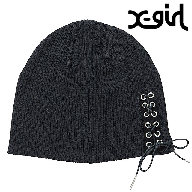 ​LGB CAP1 DX KNIT スカルスタッズ ニット帽 レザー ビーニー エックスガール X-girl レディース レースアップ ビーニー