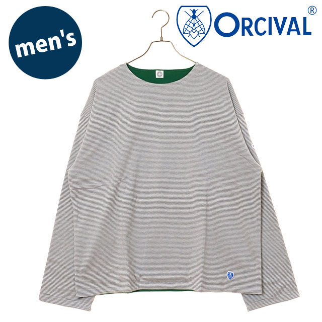 オーシバル ORCIVAL ボートネック ロングスリーブプルオーバー [OR-C0496-BXM FW25] BOAT NECK L/S PULLOVER メンズ トップス カットソー 長袖Tシャツ ボーダー GREY-STRIPE/GREEN 正規取扱店