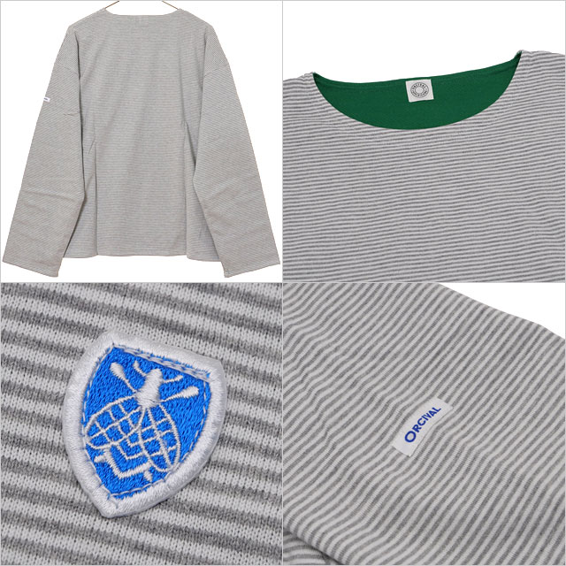 オーシバル ORCIVAL ボートネック ロングスリーブプルオーバー [OR-C0496-BXM FW25] BOAT NECK L/S PULLOVER メンズ トップス カットソー 長袖Tシャツ ボーダー GREY-STRIPE/GREEN 正規取扱店