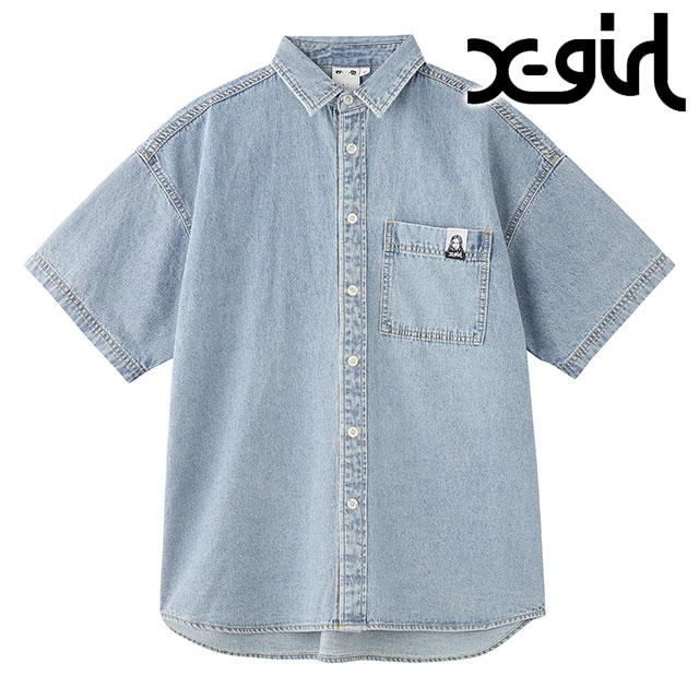 エックスガール X-girl フェイスラベルライトデニム ショート