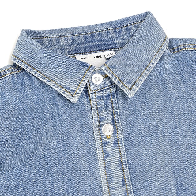 エックスガール X-girl フェイスラベルライトデニム ショートスリーブシャツ 105253014001 FW25 FACE LABEL LIGHT DENIM S S SHIRT LtINDIGO 正規取扱店 エックスガール X-girl フェイスラベルライトデニム ショート