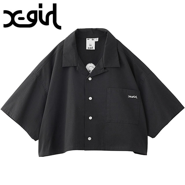 å X-girl եץ󥫥顼 åץɥ [105252014009 SU25] FACE OPEN COLLAR CROPPED SHIRT ǥ ȥåץ ֥饦 磻ɥ륨å xgirl BLACK ֥å  谷Ź