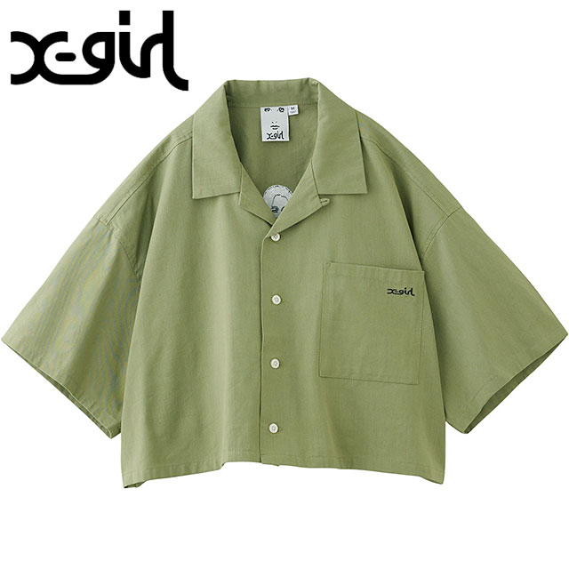 å X-girl եץ󥫥顼 åץɥ [105252014009 SU25] FACE OPEN COLLAR CROPPED SHIRT ǥ ȥåץ ֥饦磻ɥ륨å xgirl OLIVE ꡼ 谷Ź