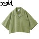 å X-girl եץ󥫥顼 åץɥ [105252014009 SU25] FACE OPEN COLLAR CROPPED SHIRT ǥ ȥåץ ֥饦磻ɥ륨å xgirl OLIVE ꡼ 谷Ź