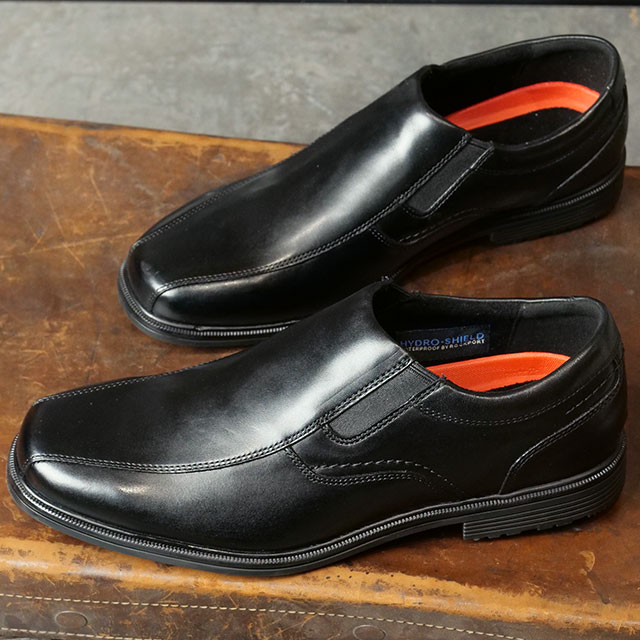 美品！ ロックポート 黒革 27.5 スリッポン サイドゴア ウォータープルーフ ROCKPORT 爆買 ロックポート メンズ 防水ビジネスシューズ