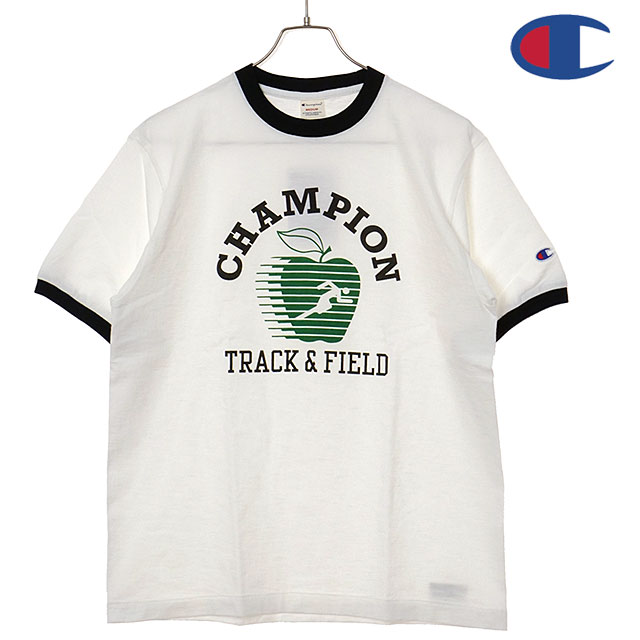 Champion / 80s/リンガーTシャツ/M/コットン/WHT ChampionリンガーTシャツ 80s/リンガーTシャツ/L/コットン/WHT/シミ有