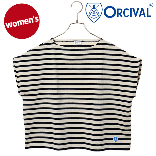 オーシバル ORCIVAL フレンチスリーブ ボートネック プルオーバー [#B271 SS25] FRENCH SLEEVE BOAT NECK P.O. レディース トップス カットソー 半袖Tシャツ ボーダー ECRU/MARINE 【メール便配送】 正規取扱店