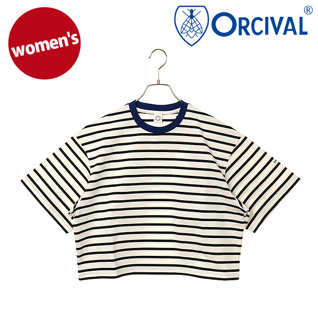 【30%OFF/SALE】オーシバル ORCIVAL ワイド クルーネック ショートスリーブプルオーバー [OR-C0416-MSD SS25] WIDE CREW NECK S/S P.O.日本製 レディース トップス カットソー 半袖Tシャツ ボーダー ショート丈 WHITE/BLACK(BLUE-BINDER) 正規取扱店【ts】【ts】