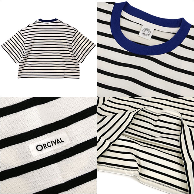 【30%OFF/SALE】オーシバル ORCIVAL ワイド クルーネック ショートスリーブプルオーバー [OR-C0416-MSD SS25] WIDE CREW NECK S/S P.O.日本製 レディース トップス カットソー 半袖Tシャツ ボーダー ショート丈 WHITE/BLACK(BLUE-BINDER) 正規取扱店【ts】【ts】