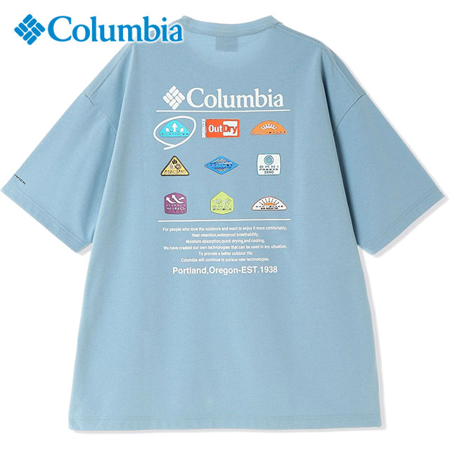 コロンビア Columbia スタックブルックグラフィックショートスリーブTシャツ [PM0785-431 SS25] メンズ トップス 半袖 バックプリントTシャツ 吸湿速乾機能 UVカット Ripple-Blue ブルー 【メール便配送】 正規取扱店