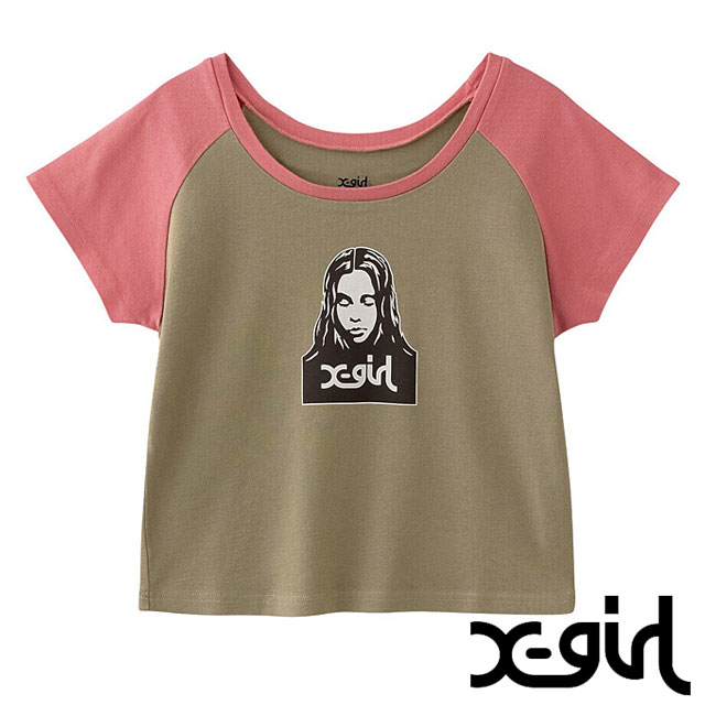 【実際はカラーです】X-girl　フェイスラグ エックスガール X-girl フェイス ラグランショートスリーブ ベビーT