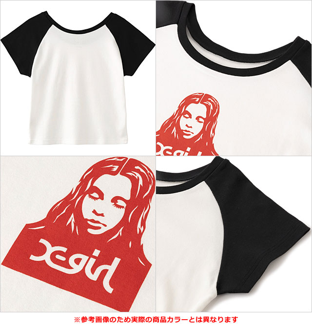 【実際はカラーです】X-girl　フェイスラグ エックスガール X-girl フェイス ラグランショートスリーブ ベビーT