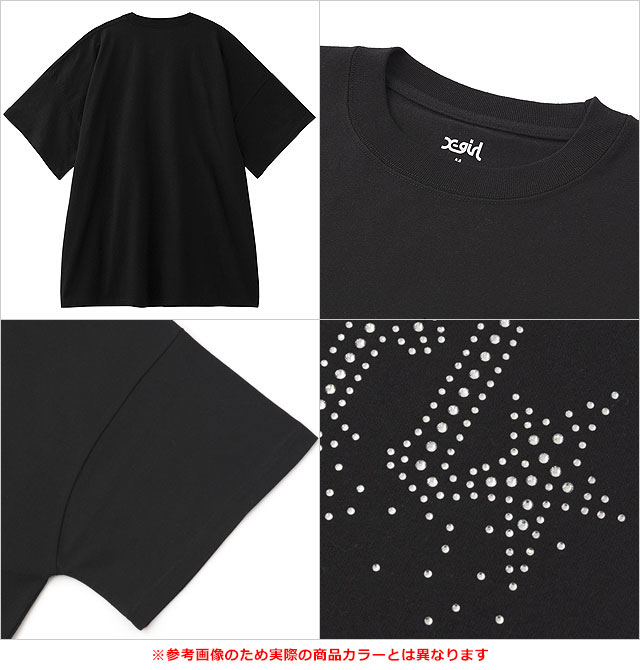 X-girl ブラック・ゴールド会員限定ラインストーンTシャツ SOLDOUT】X-girl エックスガール レディース ラインストーンロゴ