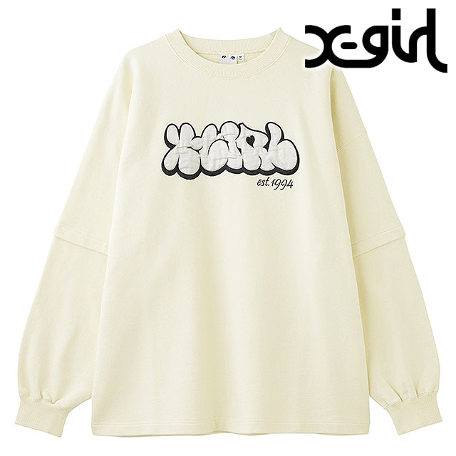 【30%OFF/SALE】エックスガール X-girl プランプロゴ レイヤード スウェットトップ [105244012011 FW24WINTER] PLUMP LOGO LAYERED SWEAT TOP レディース トップス トレーナー スウェットシャツ WHITE 正規取扱店【s】