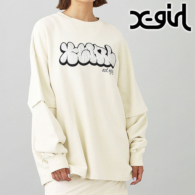 【30%OFF/SALE】エックスガール X-girl プランプロゴ レイヤード スウェットトップ [105244012011 FW24WINTER] PLUMP LOGO LAYERED SWEAT TOP レディース トップス トレーナー スウェットシャツ WHITE 正規取扱店【s】