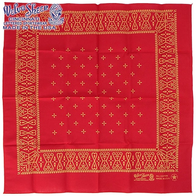 ベルバシーン VELVA SHEEN バンダナ クロス [161516 SS25] BANDANNA (CROSS)　MADE IN USA メンズ・レディース アメリカ製 大判 ハンカチ スカーフ RED 【メール便配送】 正規取扱店