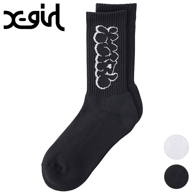 エックスガール X-girl プランプロゴ リブソックス [105244054002 FW24WINTER] PLUMP LOGO RIB SOCKS レディース 靴下 クルー丈 フリーサイズ 【メール便配送】