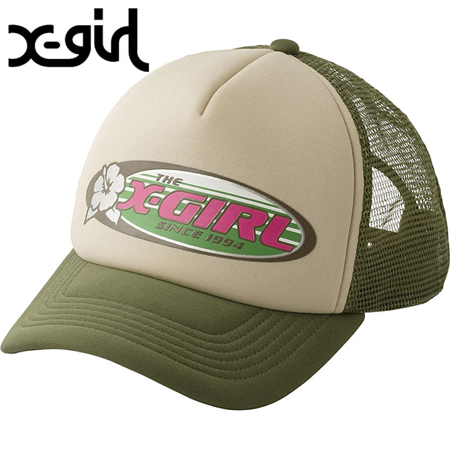 å X-girl ϥӥХ ȥåå [105252051006 SU25] HIBISCUS OVAL LOGO TRUCKER CAP ǥ ˹ å奭å xgirl OLIVE ꡼ 谷Ź