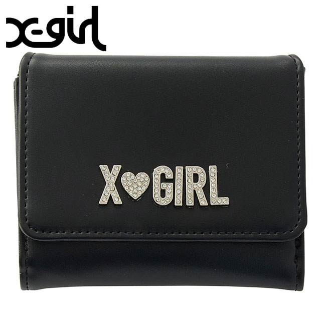å X-girl 饤󥹥ȡ٥ ߥ˥å [105252054013 SU25] RHINESTONE LABEL MINI WALLET ǥ ߥ˺ xgirl BLACK ֥å  谷Ź