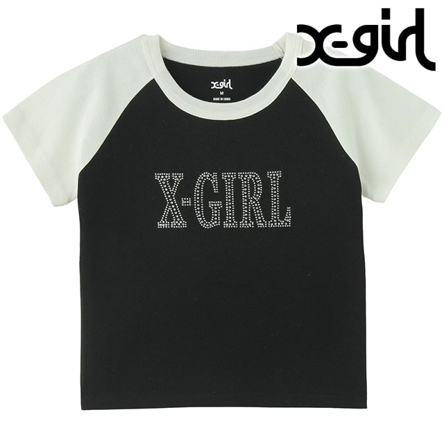 å X-girl 饤󥹥ȡ ޥ󥿥 饰󥷥硼ȥ꡼֥٥ӡT [105252011029 SU25] RHINESTONE ROMAN TYPE LOGO RAGLAN S/S BABY TEE ǥ ȥåץ Ⱦµ xgirl BLACK ֥å  ڥ᡼ 谷Ź