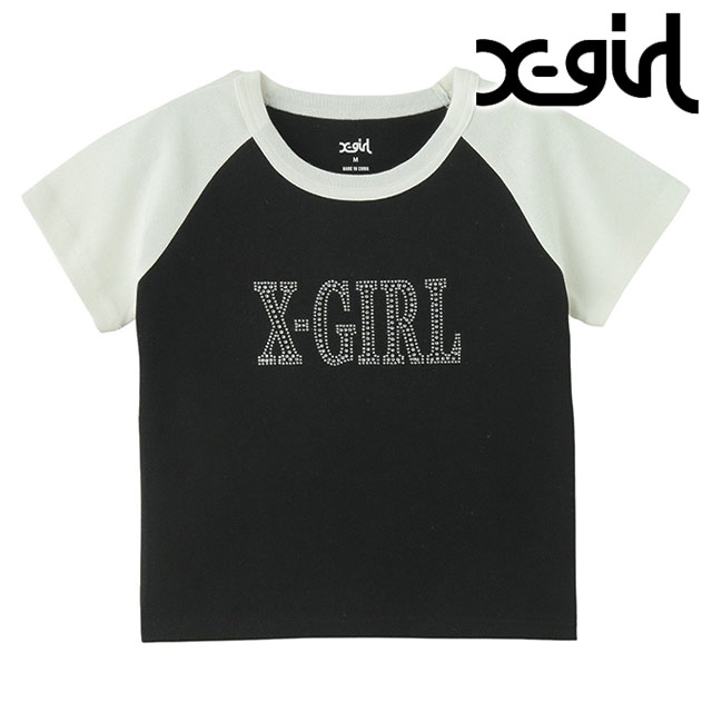 å X-girl 饤󥹥ȡ ޥ󥿥 饰󥷥硼ȥ꡼֥٥ӡT [105252011029 SU25] RHINESTONE ROMAN TYPE LOGO RAGLAN S/S BABY TEE ǥ ȥåץ Ⱦµ xgirl BLACK ֥å  ڥ᡼ 谷Ź