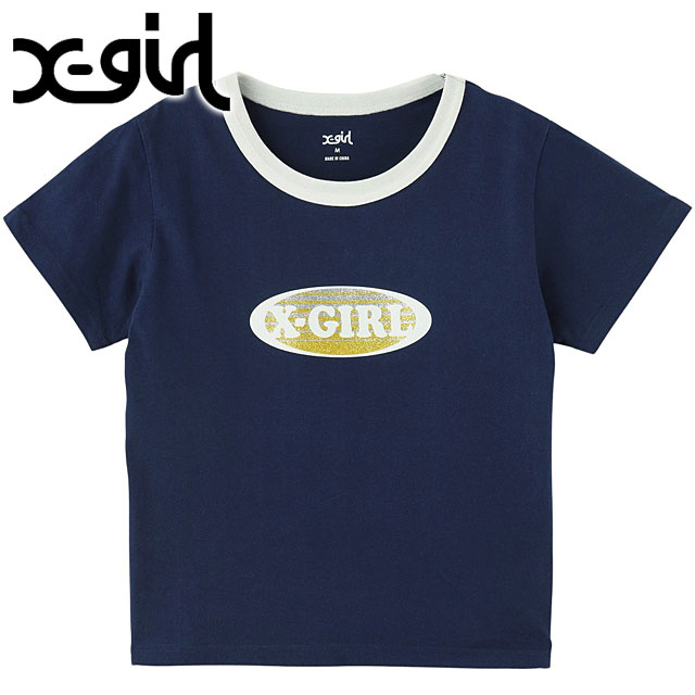 å X-girl ǡ󥰥åХ 硼ȥ꡼֥٥ӡT [105252011012 SU25] GRADATION GLITTER OVAL LOGO S/S BABY TEE ǥ ȥåץ Ⱦµ xgirl NAVY ͥӡ  ڥ᡼ 谷Ź