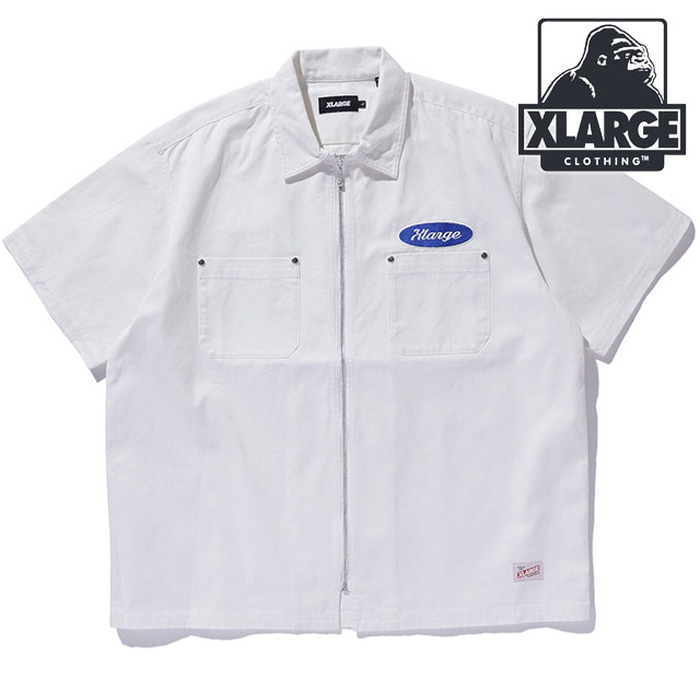 エクストララージ XLARGE ジップアップ ショートスリーブ ワークシャツ [101252014001 SU25] ZIP UP S/S WORK SHIRT メンズ x-large エックスラージ トップス 半袖 カジュアルシャツ WHITE 正規取扱店