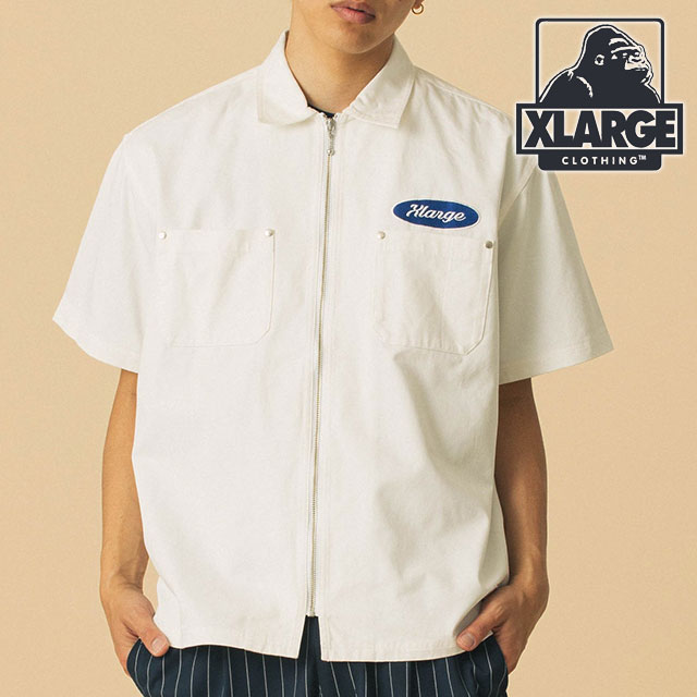 エクストララージ XLARGE ジップアップ ショートスリーブ ワークシャツ [101252014001 SU25] ZIP UP S/S WORK SHIRT メンズ x-large エックスラージ トップス 半袖 カジュアルシャツ WHITE 正規取扱店