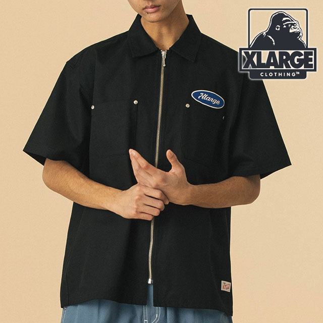 XLARGE エクストララージ 半袖 ステッチジップアップワークシャツ 黒 L XLARGE / ZIP UP S/S WORK SHIRT