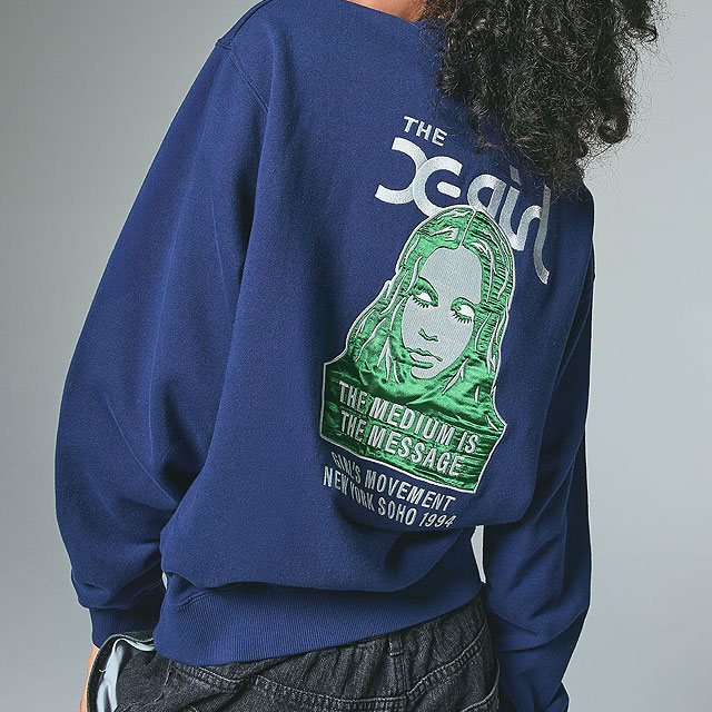 エックスガール X-girl クルーネック スウェットトップ [105254012013 FW25] FACE PATCH AND LOGO CREWNECK SWEAT TOP レディース xgirl トップス プルオーバー トレーナー ネイビー 正規取扱店